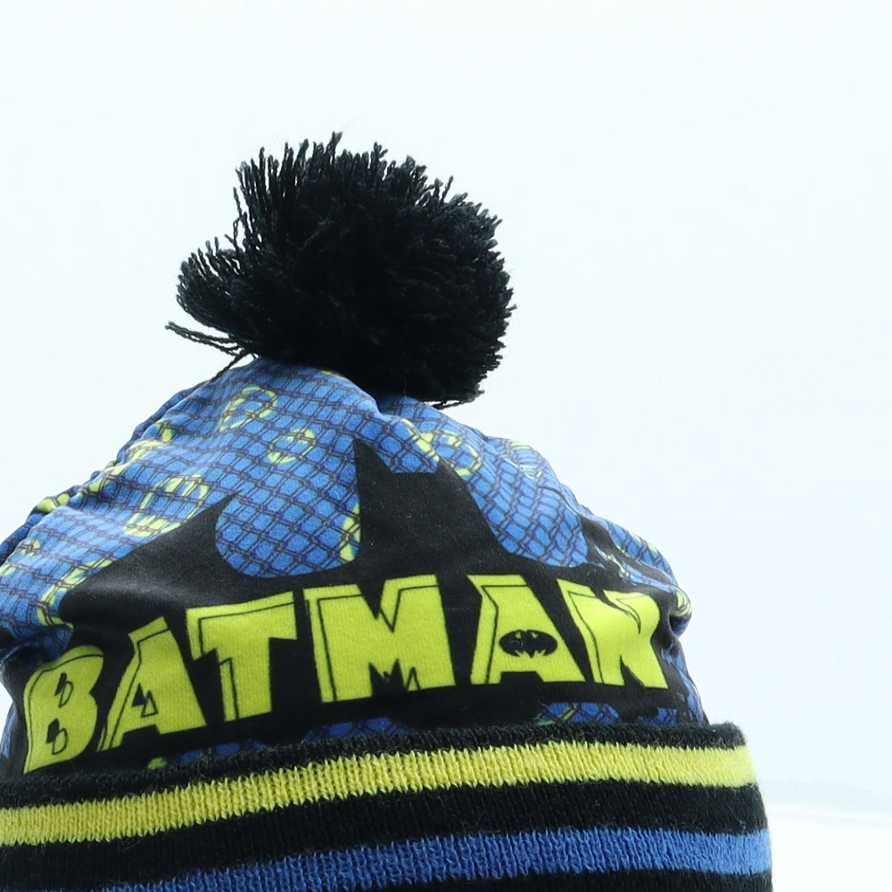 Batman Boys Blue Geometric Acrylic Bobble Hat One Size