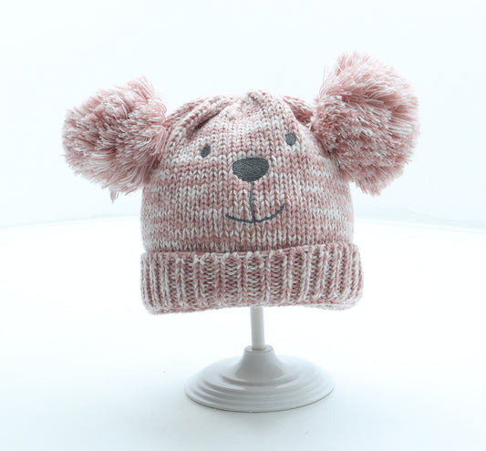 F&F Girls Pink Acrylic Bobble Hat Size S - Bear