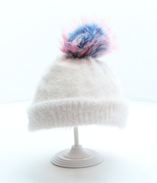 M&Co Girls Pink Acrylic Bobble Hat Size S