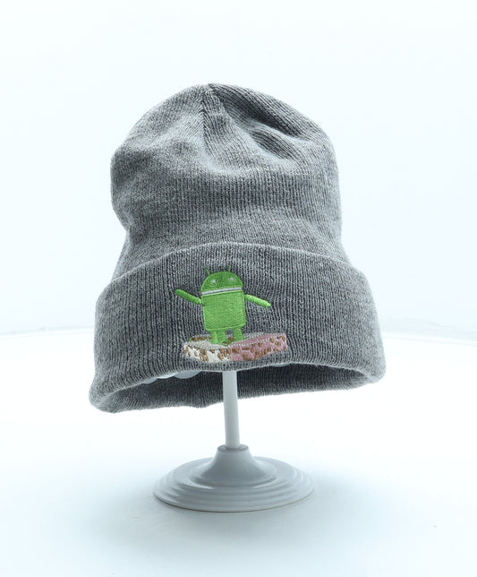 Preworn Mens Grey Acrylic Beanie One Size - Android Robot