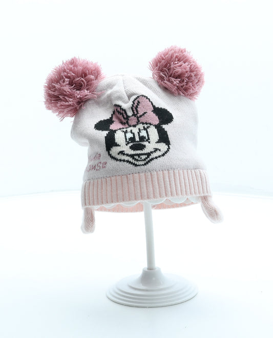Disney Baby Girls Pink Acrylic Bobble Hat Size S - Minnie Mouse