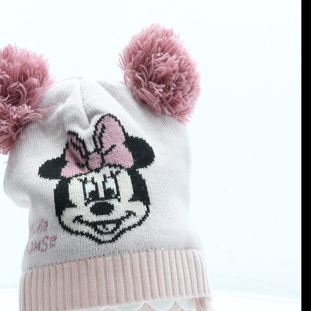 Disney Baby Girls Pink Acrylic Bobble Hat Size S - Minnie Mouse