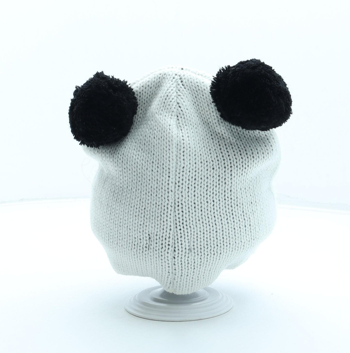 Select Womens White Geometric Acrylic Bobble Hat One Size - Panda Ears