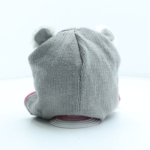 Preworn Girls Grey Acrylic Bobble Hat One Size - Koala Ears Pom Pom