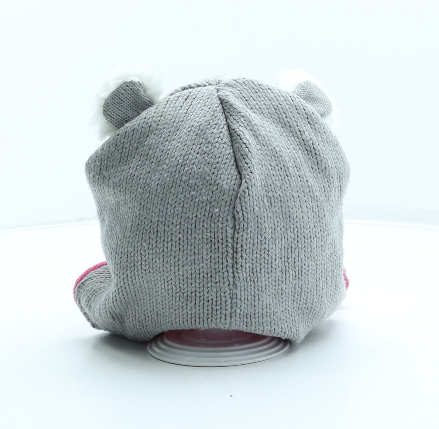 Preworn Girls Grey Acrylic Bobble Hat One Size - Koala Ears Pom Pom