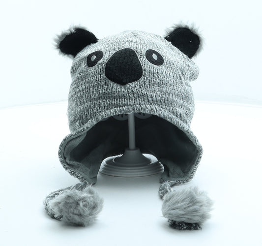 LA Gear Girls Grey Acrylic Bobble Hat One Size - Koala Ears Pom Pom