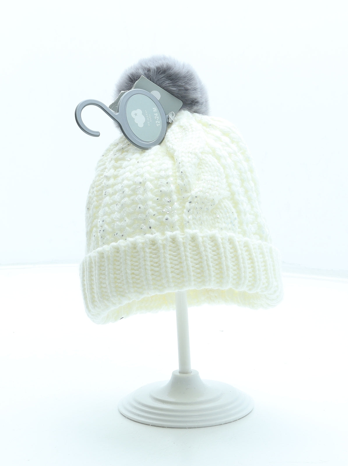 Primark Girls White Acrylic Bobble Hat Size S