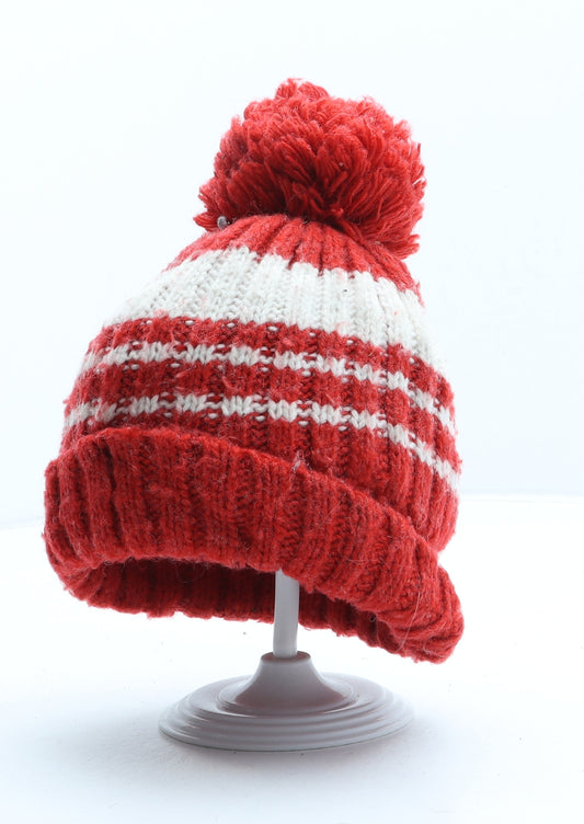 NEXT Boys Red Striped Acrylic Bobble Hat One Size