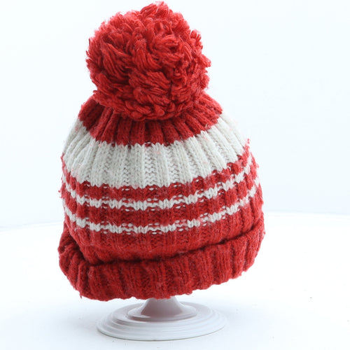NEXT Boys Red Striped Acrylic Bobble Hat One Size