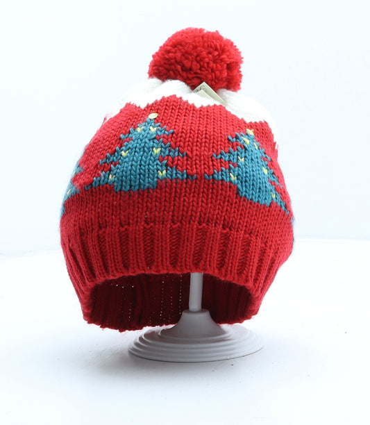 Peacocks Womens Red Fair Isle Acrylic Bobble Hat One Size - Christmas
