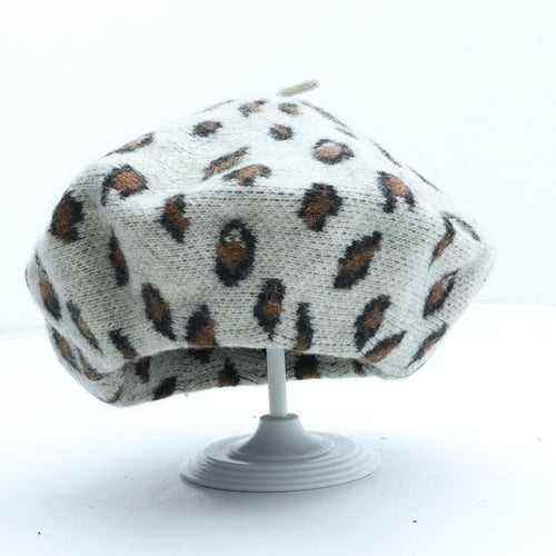 Blue Illusions Womens Beige Animal Print Polyester Beret One Size - Leopard Print