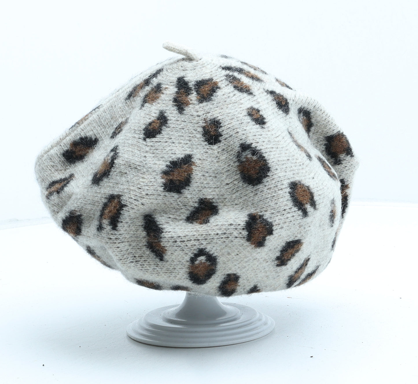 Blue Illusions Womens Beige Animal Print Polyester Beret One Size - Leopard Print