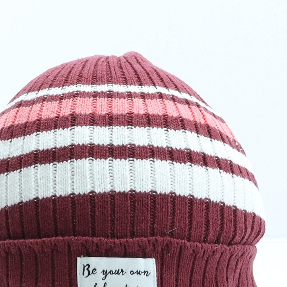 Hollister Womens Red Striped Cotton Beanie One Size