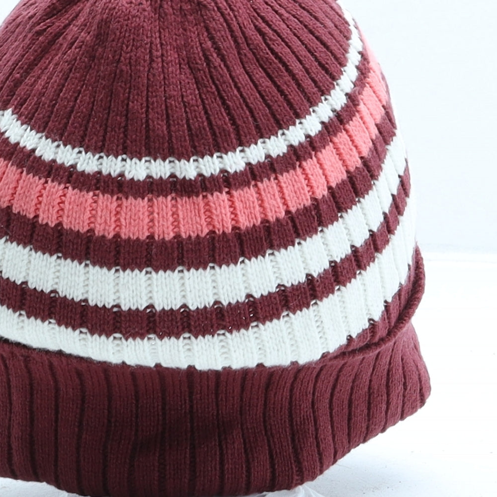 Hollister Womens Red Striped Cotton Beanie One Size