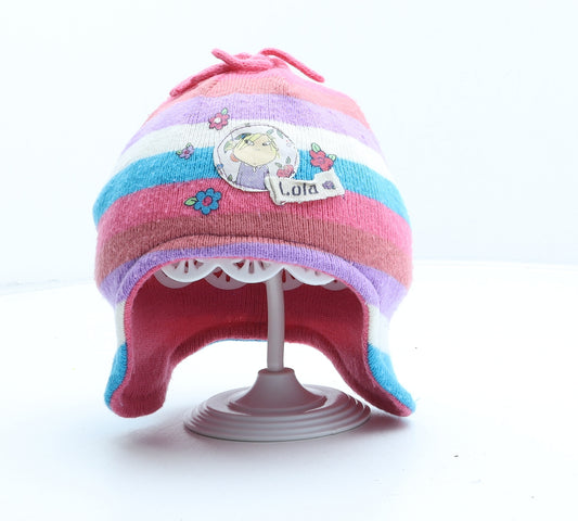 Mothercare Girls Multicoloured Striped Acrylic Bobble Hat One Size - Charlie & Lola