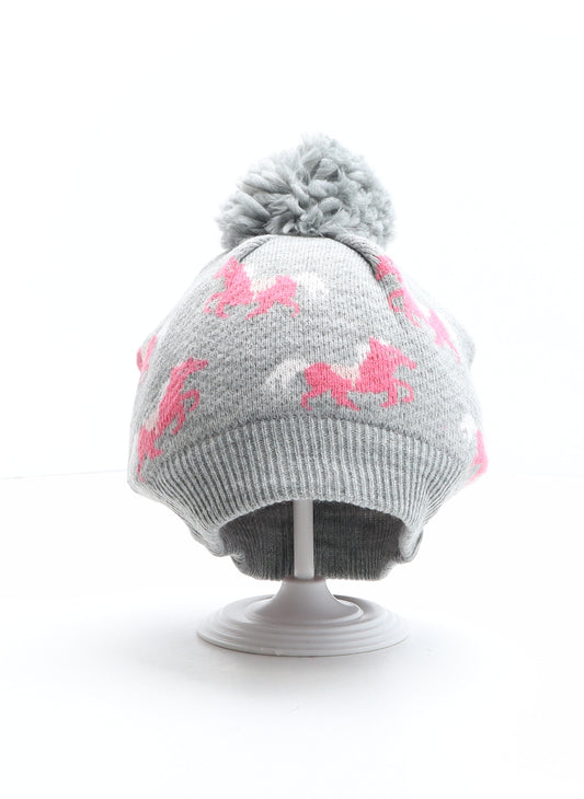Marks and Spencer Girls Multicoloured Geometric Acrylic Bobble Hat One Size - Horse pattern.Size 3-6 years