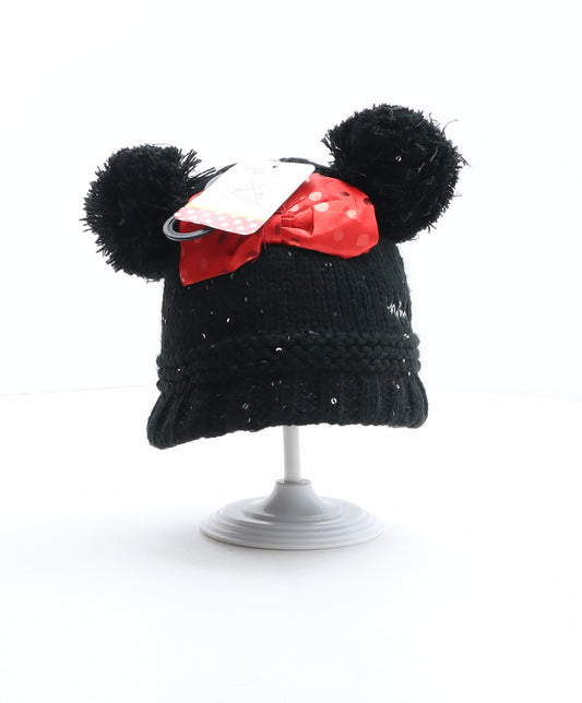 Primark Girls Black Acrylic Bobble Hat One Size - Minnie Mouse, Disney