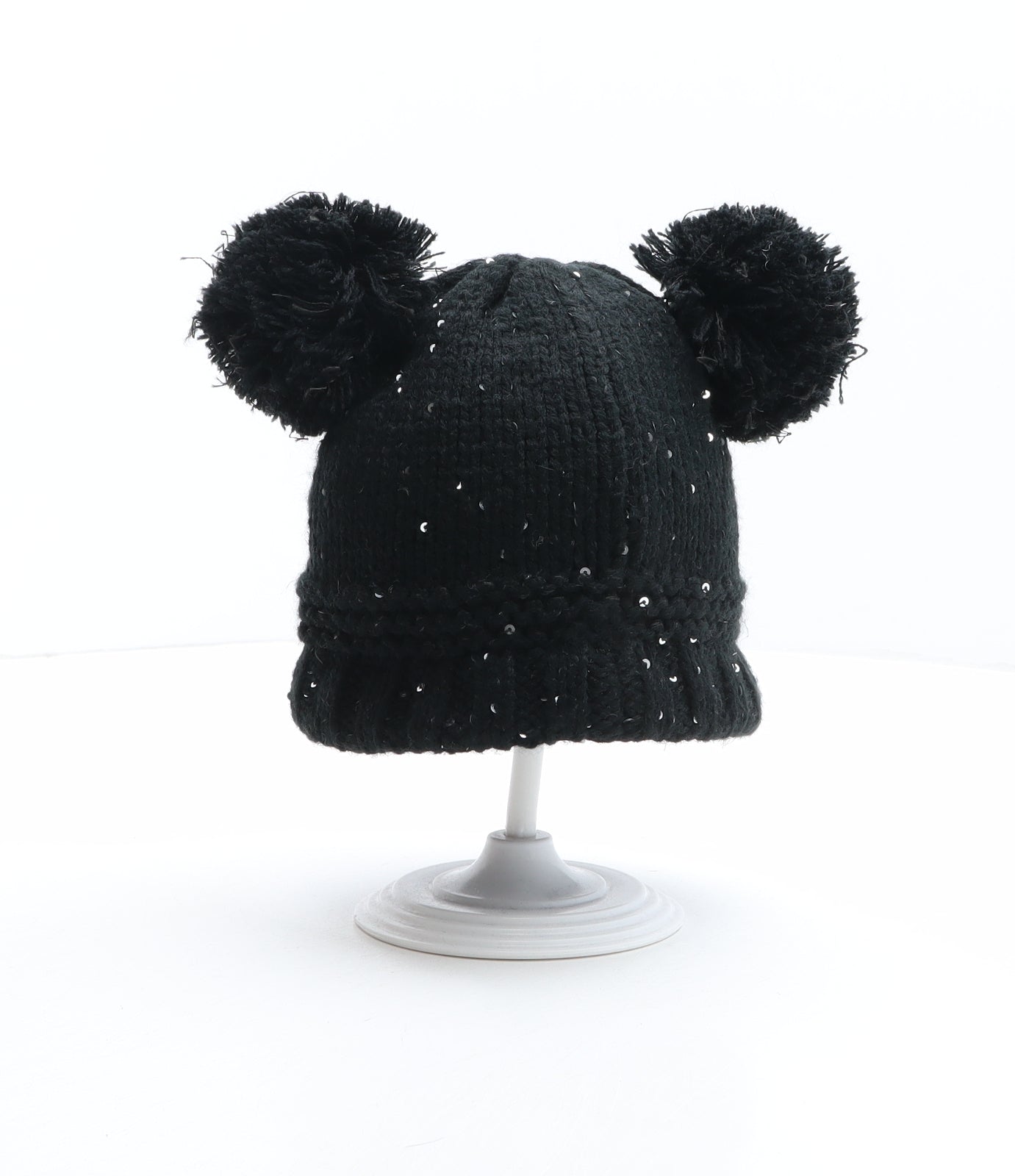 Primark Girls Black Acrylic Bobble Hat One Size - Minnie Mouse, Disney
