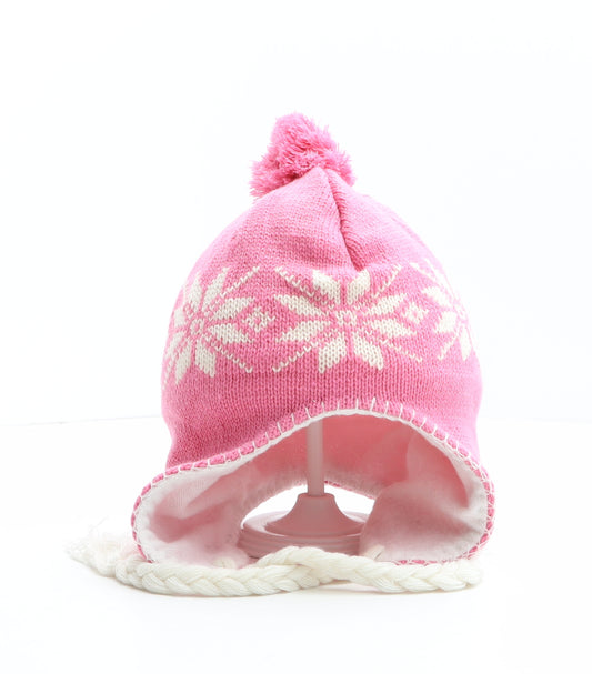 Preworn Girls Pink Fair Isle Acrylic Bobble Hat One Size