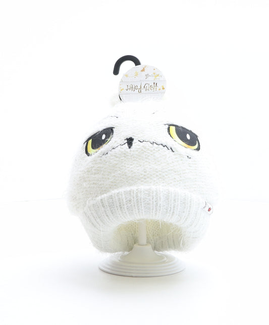 TU Girls White Acrylic Bobble Hat One Size - Harry Potter, Hogwarts, Hedwig, Owl design