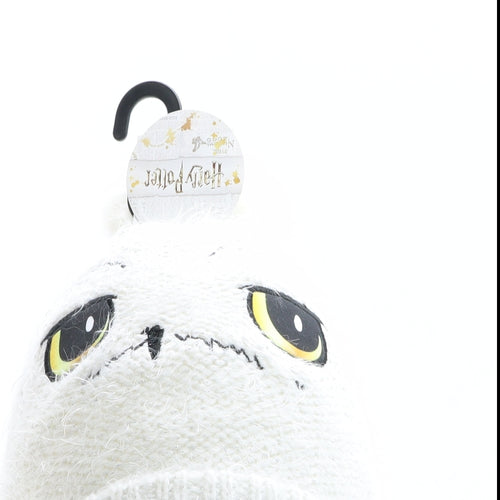 TU Girls White Acrylic Bobble Hat One Size - Harry Potter, Hogwarts, Hedwig, Owl design