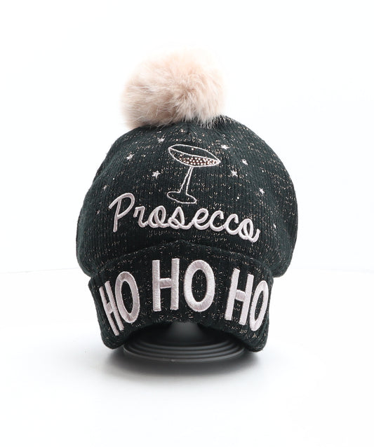F&F Womens Black Acrylic Bobble Hat One Size - Christmas, Star Pattern