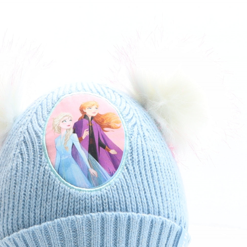 Fashion UK Girls Blue Acrylic Bobble Hat One Size - Disney, Frozen, Elsa and Anna