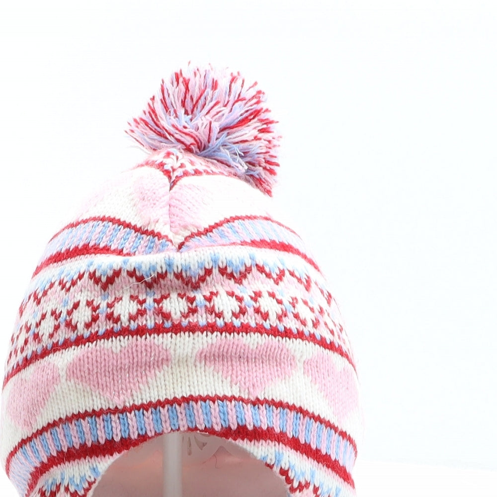 Harper Girl Girls Multicoloured Fair Isle Acrylic Bobble Hat One Size - Heart pattern