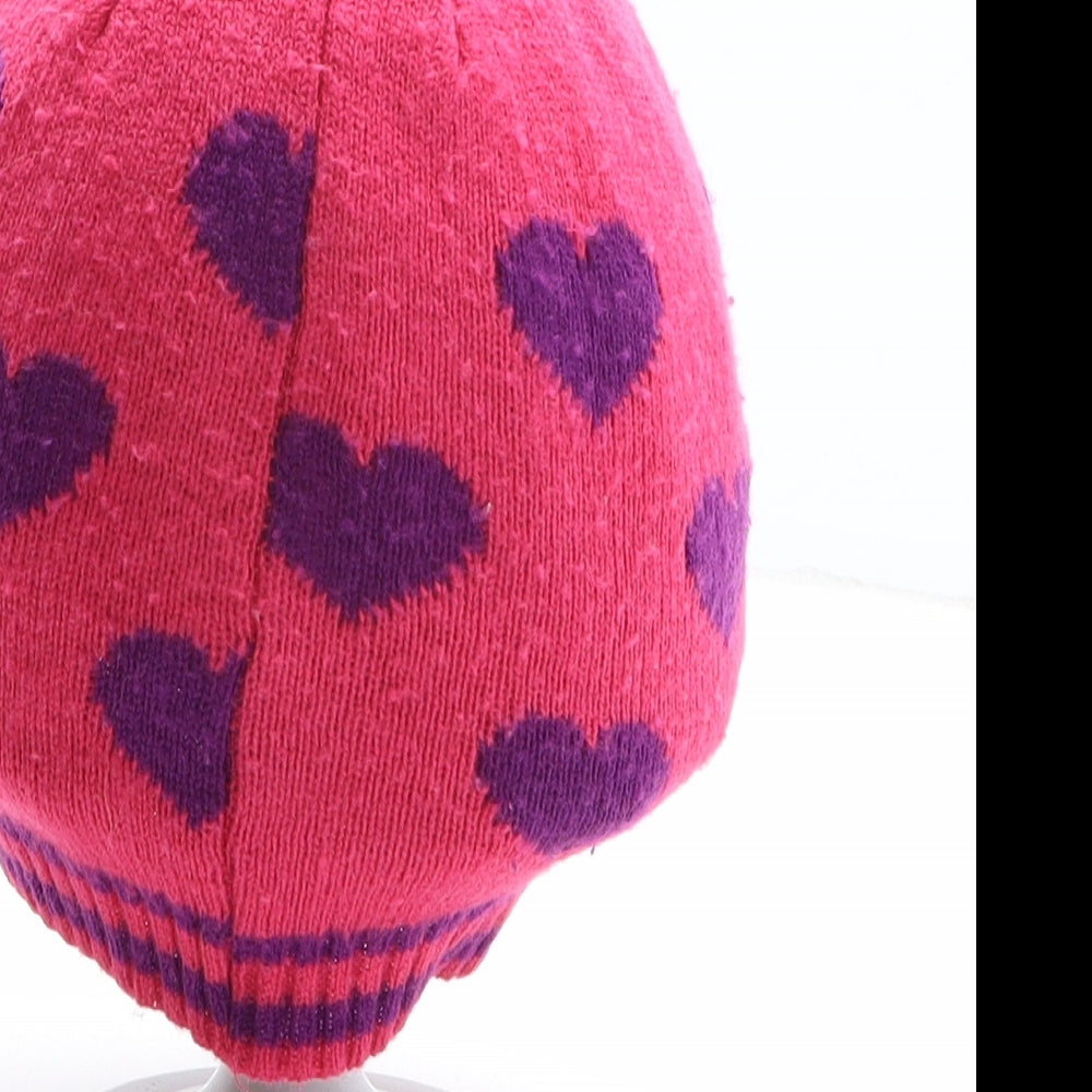George Girls Multicoloured Geometric Acrylic Beanie One Size - Heart pattern