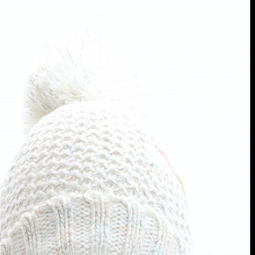George Girls White Acrylic Bobble Hat One Size - Rainbow detail