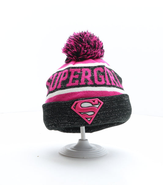 TU Girls Multicoloured Striped Acrylic Bobble Hat One Size - Supergirl