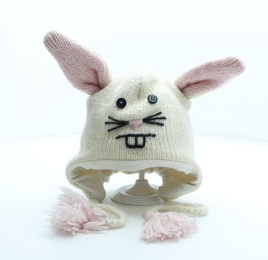 Chaos Brothers Womens Ivory Wool Bonnet One Size - Bunny Rabbit Ears