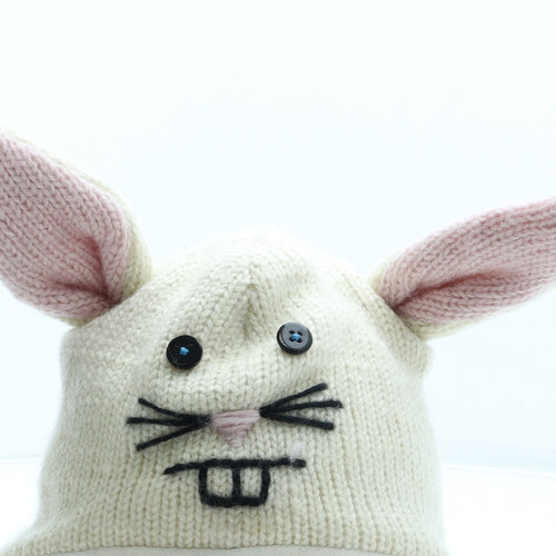 Chaos Brothers Womens Ivory Wool Bonnet One Size - Bunny Rabbit Ears