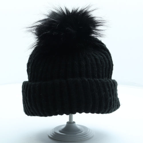Topshop Womens Black Acrylic Bobble Hat One Size