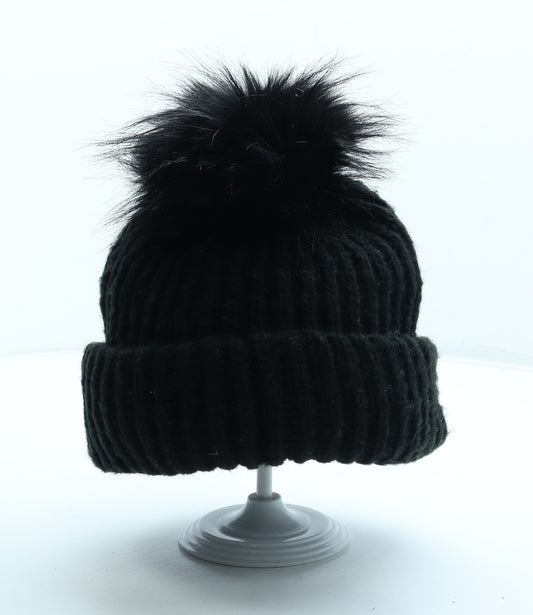 Topshop Womens Black Acrylic Bobble Hat One Size