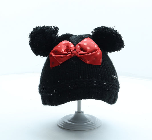 Disney Girls Black Acrylic Bobble Hat Size S - Minnie Mouse