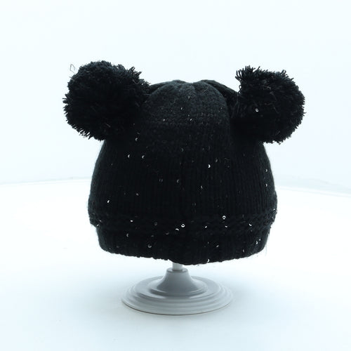 Disney Girls Black Acrylic Bobble Hat Size S - Minnie Mouse