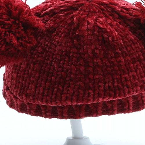 F&F Girls Red Polyester Bobble Hat One Size
