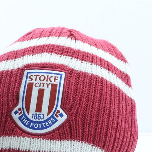 Stoke City F.C Mens Red Striped Acrylic Beanie One Size