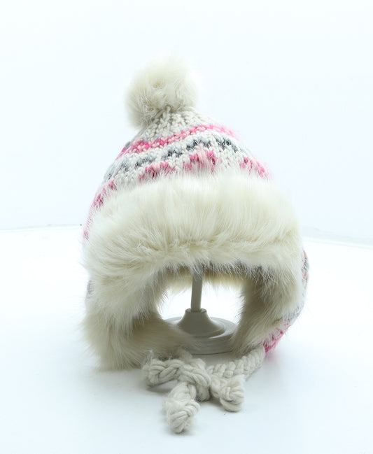 George Girls Multicoloured Fair Isle Acrylic Trapper Hat One Size - Faux fur Pom Pom