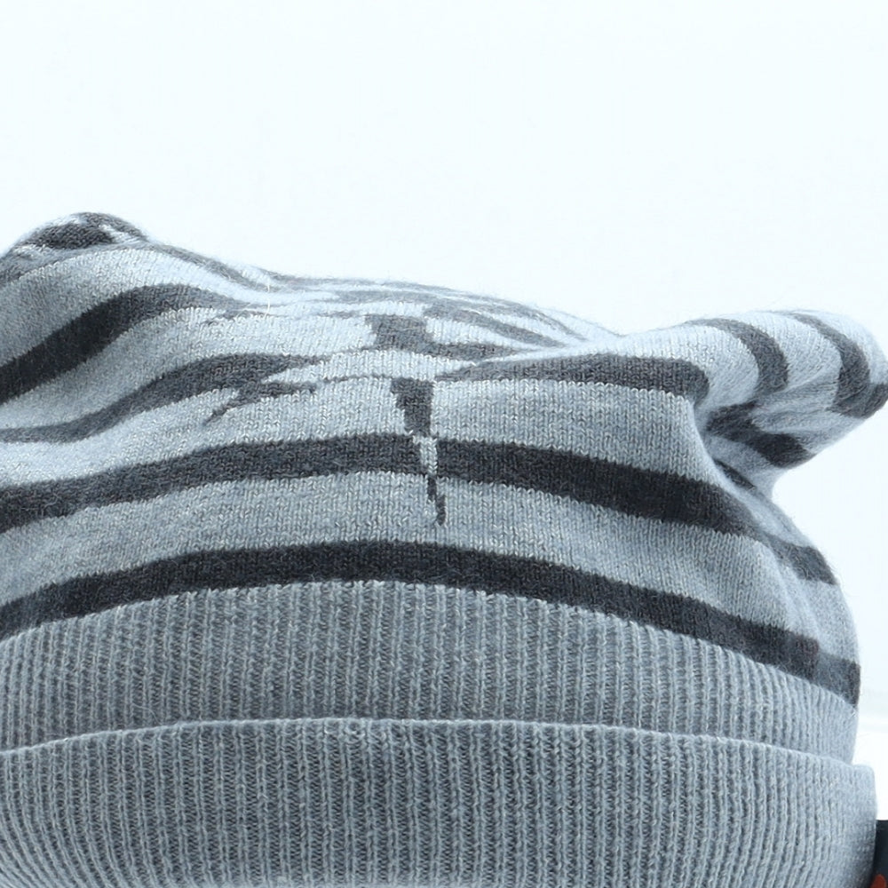 Michiko Koshino Mens Grey Striped Acrylic Beanie One Size - Logo