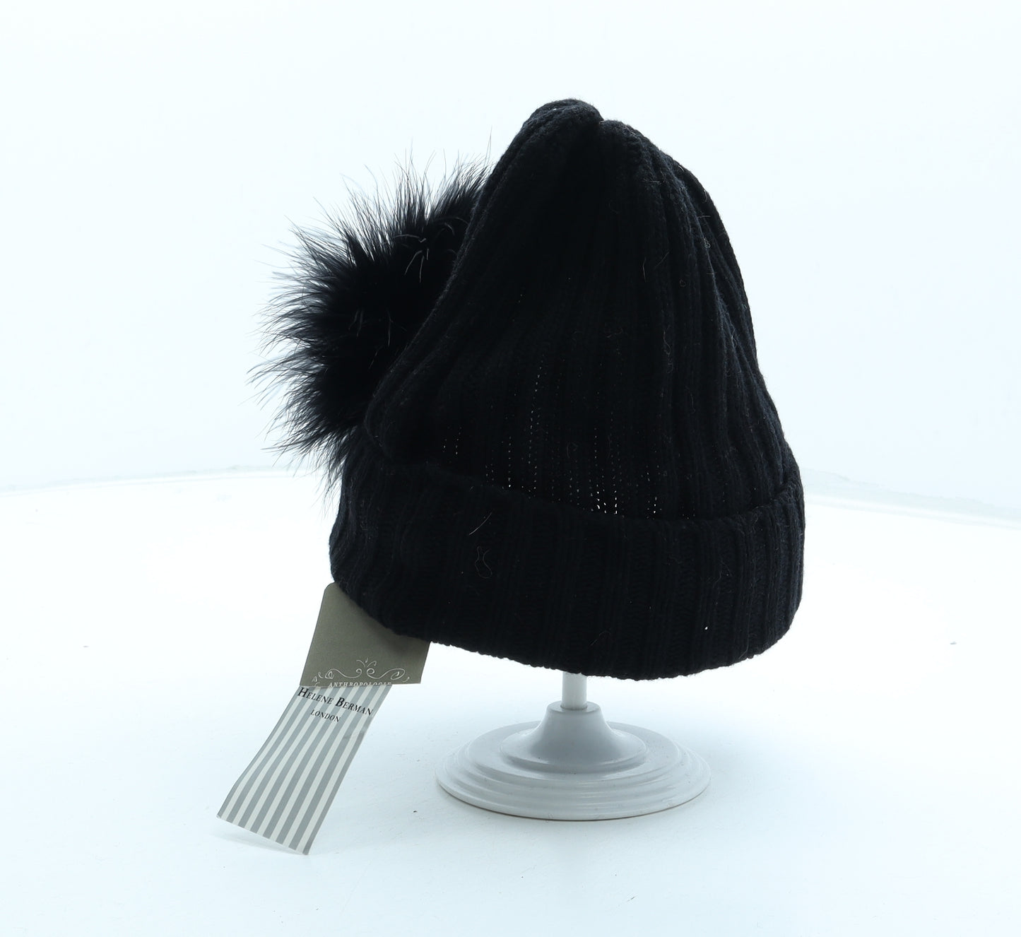Helene Berman Womens Black Wool Beanie One Size