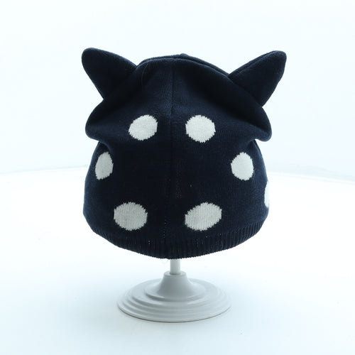 Joules Girls Blue Polka Dot Cotton Beanie One Size - Cat Ears