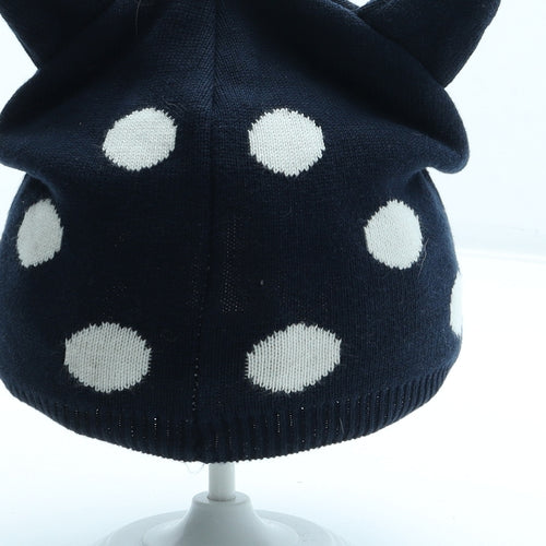 Joules Girls Blue Polka Dot Cotton Beanie One Size - Cat Ears