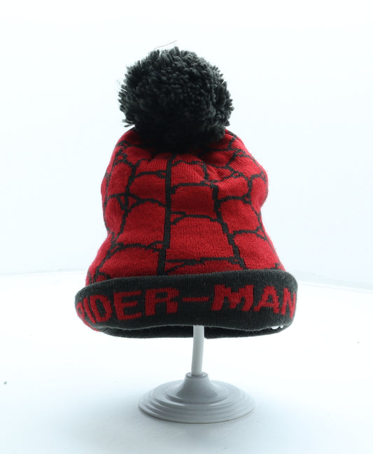 Marvel Boys Red Geometric Acrylic Bobble Hat One Size - Spiderman