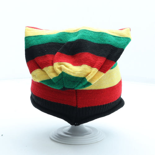 Jamaica Mens Multicoloured Striped Acrylic Beanie One Size - Logo Lion