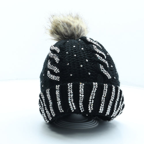 Preworn Womens Black Acrylic Bobble Hat One Size - Faux Fur