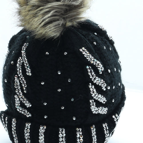 Preworn Womens Black Acrylic Bobble Hat One Size - Faux Fur