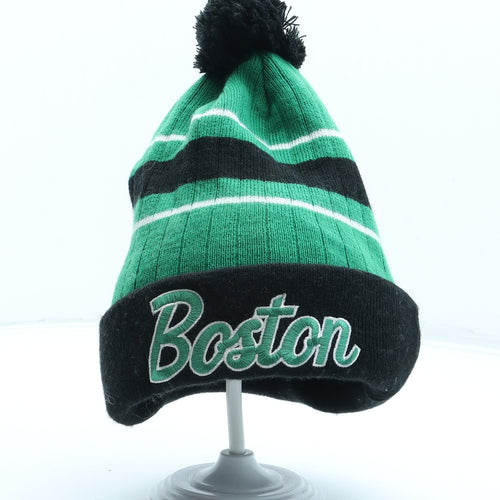 AIRWALK Mens Green Striped Acrylic Beanie One Size - Boston Pom Pom