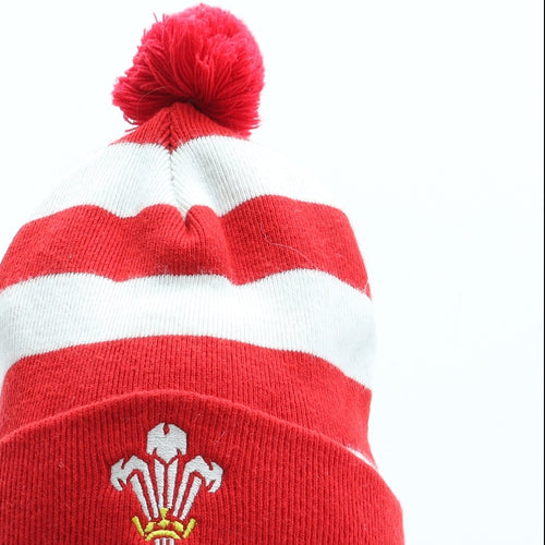 Welsh Rugby Mens Red Striped Acrylic Beanie One Size - Pom Pom